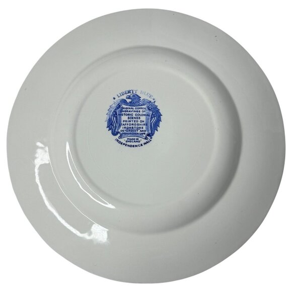 Liberty Blue Staffordshire Ironstone Dinner Plate Independence Hall England VTG - Picture 4 of 5